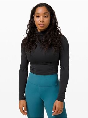 Lululemon Black Cropped Long Sleeve Top | Mock Neck | Size 4